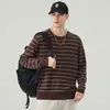 Suéter de punto rayado de cuello redondo estilo Old Money de lino para hombre, manga larga, casual de otoño, ajuste holgado, camiseta básica de marca moderna para hombre, venta al por mayor