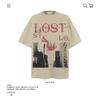 Camiseta de manga curta estampada retrô americana de algodão pesado 250g, masculina e feminina, solta, de verão, com meia manga, atacado