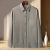 Camisas Casuais Masculinas de Manga Longa para Meia-Idade e Idosos, Primavera e Verão, Seda Gelada, Tamanho Grande, Camisas com Lapela para Idosos, Avô e Pai, Finas