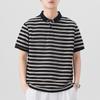 2025 Novo Verão Casual Extraordinário Vestido Camisa Polo Masculina Manga Curta Verão Gola Alta Listras Coloridas de Fio