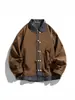 Chaqueta de hombre de dos piezas sintéticas para primavera y otoño, corte holgado, cuello de solapa, cuadros patchwork, abrigo casual, estilo versátil de ropa de trabajo, moderno