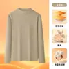 Camiseta base térmica de doble cara para hombre con pelo de conejo, cuello semi-alto, manga larga, forrada de polar, cálida, para otoño e invierno