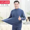 Conjunto de ropa interior térmica de algodón para hombre de mediana edad y ancianos, suéter de algodón completo con cuello medio alto, top y pantalón de punto cálido
