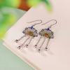 Pendientes de plata de ley S925 con diseño de jade hetiano rojo del sur, estilo nacional, con borlas huecas en forma de abanico y cloisonné.