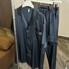 Pijama de Pareja para Mujer de Verano de Seda de Hielo Seda Manga Larga Plateado Traje Simple Primavera y Otoño Estilo Lujo Accesible Ropa Cómoda para el Hogar