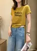 Camiseta feminina de algodão canelado com fonte física de treze fileiras, direto da fábrica, top estampado slim fit de manga curta, exclusivo de atacado de verão