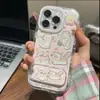 Case de tecido de seda com borda de pena para iPhone 18 Pro/17, com suporte de espelho, nota musical e coração, com gatinho e cachorrinho fofos