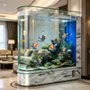 Acuario ecológico de vidrio ultra transparente con forma de bala para sala de estar, pecera de pantalla estilo mediano a grande, de pie