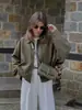 Chaqueta de Aviador Estilo Europeo y Americano para Primavera y Otoño 2025 con Mangas Murciélago, Cierre de Cremallera, Corte Holgado, Textura de Gamuza, Top Casual para Mujer B6