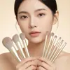 Conjunto de Pincéis de Maquiagem com 10 Peças de Pelo Animal Dourado, Pincel para Sombra de Lã, Pincel para Blush, Pincel para Corretivo, Pincel para Contorno, Pincel de Maquiagem