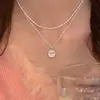 Colar Geométrico com Laço Rosa Doce da Moda, Corrente de Clavícula Exquisita e Versátil, Gargantilha com Pingente Coração para Mulheres