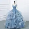 Vestido Strapless Cinza-Azulado de Nicho Estilo Novo 2026 para Cerimônia de Passagem para a Vida Adulta, Performance Vocal, Festa de Aniversário, Reunião Anual e Vestido de Gala