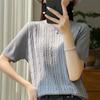 Nova Camiseta de Seda Gelada de Manga Curta de Verão Feminina Solta Torcida Interna Versátil Camisa Base de Malha Top Feminino de Meia-manga X20