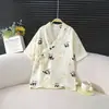 Pijama de Algodón Puro de Gasa de Doble Capa para Niños, Toalla de Baño Fina de Verano Bata, Ropa de Casa de Dibujos Animados para Bebé, Ropa de Dormir, Ropa para Aire Acondicionado