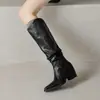Botas Western retro de tacón grueso y punta fina, botas altas de equitación de moda para mujer 2026, botas largas adelgazantes