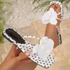 Sandalias Cuadradas de Lunares Estilo Francés con Decoración de Phalaenopsis Estilo Hada, Pantuflas Planas, Sandalias Versátiles de Verano para Mujer