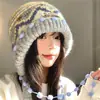 Pasamontañas de Punto Vintage Fair Isle para Mujer Otoño Invierno Adelgazante para la Cara Gorro Grueso Cálido con Protección para las Orejas