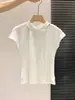 Elegante Camiseta Redonda Hueca de Manga Corta con Cinta para Mujer, Nuevo Top Básico Ajustado con Mangas Acampanadas Verano 2026