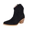 Botas de Moda de Punta con Tacón Medio Invierno Nuevas Talla Grande Tacón Grueso Boca en V Retro Botas Martin de Manga para Mujer en Stock