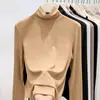 Top de Punto Exterior para Mujer, Capa Interior Cálida, Nuevo Estilo Otoño e Invierno 2026, Forrado de Felpa, Tacto de Alta Gama, Camiseta Básica de Cuello Alto de Terciopelo Alemán