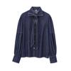 Explosões AliExpress estilo europeu e americano transfronteiriço comércio exterior feminino atacado nova camisa jeans com laço de gravata