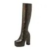 Botas de Salto Alto Quadradas que Mostram as Pernas, Estilo Europeu e Americano Botas de Cavaleiro, Botas de Plataforma com Salto Grosso Alto, Tamanho Grande 40-43, Botas de Exportação