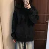 Moletom com zíper e capuz, estilo casual, coleção feminina 2026, corte solto, efeito emagrecedor, mangas compridas, forrado com fleece, cardigã preto, blusa leve