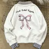 Moletom Gola Polo Estampado com Laços Estilo Coreano Doce para Mulheres Outono e Inverno 2025 Solto Casual Design de Nicho Top