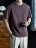 Camiseta Masculina Manga Curta Algodão Bambu Bordado Estilo Nacional Bolso Retro para o Dia a Dia Algodão Puro Respirável para o Verão