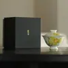 Juego de Té Kung Fu Gaiwan Mingzhishan Zhi Rosa Pintado a Mano, Tazón de Té Cerámico Doméstico de Pie Alto Estilo Song