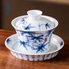 Cuenco de cerámica de tres talentos azul y blanco vintage oficina en casa juego de té kung fu gamuza jade grande cuenco de tres talentos de 360 grados