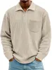 Nova Camisa Polo Casual Masculina Amazon Outono/Inverno 2025 com Gola Alta, Bolsos com Zíper e Mangas Longas em Veludo