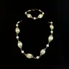 Estilo Europeo y Americano Hecho a Mano Alambre de Cobre Enrollado Malla con Forma de Ojo Pulsera Plana de Perlas Conjunto de Joyería de Lujo Ligero para Mujer