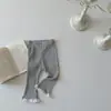 INS Primavera e Outono Lace Leg Cor Sólida Pit Flared Calças para Bebê Meninas Simples Saindo Leggings