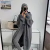 Comércio Exterior Transfronteiriço Casaco Longo de Lã Grossa Feminino Primavera e Outono Novo Estilo Preguiçoso Solto Cor Sólida Versátil Cardigan de Tricô