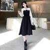 255 Primavera/Verão Novo Estilo Coreano Cor Francesa Color-Block Patchwork Vestido Cintura Alta Estilo Suave Vestido Feminino