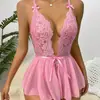 Amazon Ebay Estilo Quente Sexy Transparente Decote V Profundo Renda Suspensório Lingerie Sexy Camisola Comércio Eletrônico Transfronteiriço Pronta Entrega