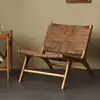 Silla de montar nórdica madera maciza retro sofá individual casa de huéspedes japonesa hotel silla de ocio silla con respaldo tejido de cuerda silla de ratán