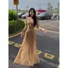 Vestido Largo de Encaje Estilo Hada para Mujer, Cuello en V, Acampanado, Manga Larga, Transparente, Ajustado en la Cintura, Línea A, Venta al por Mayor