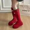 Botas de jinete, antideslizantes, otoño e invierno, rojas, adelgazantes, de suela gruesa, nuevo estilo coreano, botas largas de viaje para mujer