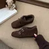 Mocasines cálidos de otoño e invierno para mujer, de suela gruesa, forrados de felpa, con un ligero tacón, puntera cuadrada y diseño de suela única.