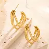 Pendientes Geométricos de Tres Líneas de Acero de Titanio Modernos y Únicos para Mujer, Pendientes Multilínea de Diseño de Nicho, Estilo de Lujo Ligero al por Mayor