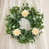 Corona Artificial Transfronteriza con Hojas de Eucalipto, Hojas de Bayas y Hojas de Dinero para Decoración de Puerta Principal del Hogar, Corona de Enredadera de Primavera y Verano