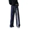 Pantalones de Tres Barras para Hombre Otoño e Invierno Nuevos Pantalones Rectos Americanos Holgados Deportivos a Rayas Pesados Casuales para Hombre