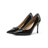 966-D5 Estilo Nuevo Hebilla de Metal Punta Fina Tacones Altos Charol Tacón de Aguja Cómodos No Cansan los Pies Temperamento Zapatos de Salón Mujer