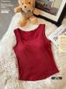 Camiseta Básica de Cuello Redondo para Otoño e Invierno para Mujer, Top de Manga Larga Ajustado con Almohadilla en el Pecho, Hilo Cepillado, Chaleco Cálido Anti-Exposición