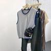 Estilo Primavera y Otoño 2026 Chaleco de Punto Capas sin Mangas con Ribete de Bloque de Color Cuello Redondo Suéter para Mujer de Moda Versátil Adelgazante
