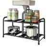Estante de almacenamiento para fregadero de cocina, estante de almacenamiento de piso, retráctil, para gabinete, hierro, estante para ollas, escurridor multifuncional para platos