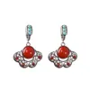 Pendientes Retro Artísticos de Plata Esterlina S925 Pendientes de Ágata Roja del Sur Pendientes Exóticos con Forma de Abanico Estilo Tíbet