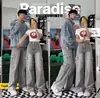 Jeans de trabajo de comercio exterior para hombres y mujeres, marca moderna estilo americano, bolsillos grandes, corte holgado, pantalones largos vintage lavados de alta costura